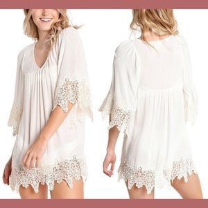 NWT $149 L Space Native Spring Crochet Knit Trim‎ Tunic Cover-Up [SZ XS ]